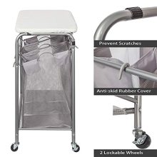 STORAGE MANIAC Laundry Sorter with Ironing Board 3-Section Heavy-Duty Rolling