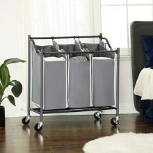 SONGMICS 3-Bag Laundry Cart Sorter, Rolling Laundry Basket Hamper