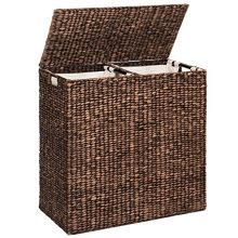 Best Choice Products Oversized Water Hyacinth Double Laundry Hamper Basket w/ 2 Liner Basket Bags, Espresso
