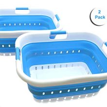 SAMMART Set of 2 Collapsible 3 Handled Plastic Laundry Basket