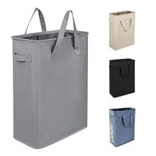 vChrislley 45L Slim Laundry Hamper Small Laundry Basket Narrow Thin Laundry Hamper Dirty Clothes Hamper with Handles Collapsible Hampers for Laundry（Slim 21 Inches, Grey）