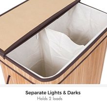 BIRDROCK HOME Bamboo Double Laundry Hamper – 2-Section Organizer with Lid & Liner for Effortless Sorting