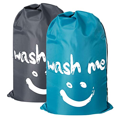 ZERO JET LAG 2 Pack Extra Large Travel Laundry Bag Set Nylon Rip-Stop Dirty Clothes Bag Machine Washable with Drawstring Closure Hamper Liner Heavy Duty College Essentials (Blue and Gray)