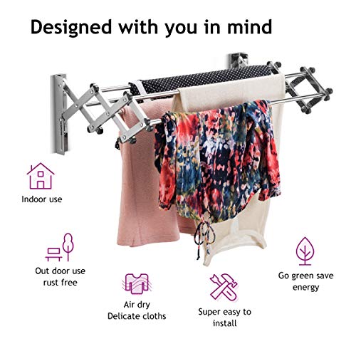 Bartnelli Accordion Wall Mounted Drying Rack – Space-Saving, Heavy-Duty 45 lb Capacity for Efficient Air Drying