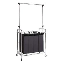 Bonnlo 4-Bag Laundry Sorter with Adjustable Hanging Bar, Removable Bags and Brake Carters, Black