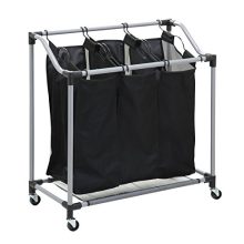 Honey-Can-Do Triple Laundry Sorter with Mesh Bags, Steel/Black