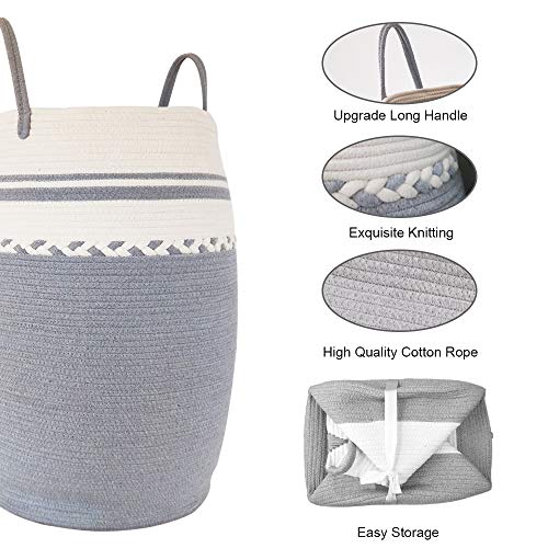 Oiahomy Laundry Hamper Woven Cotton Rope Large Clothes Hamper