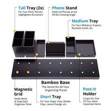Desk Organizer with Adjustable Pen Holder, Pencil Cup, Phone Stand