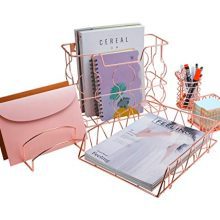 PAG Rose Gold Office Supplies 5 in 1 Desk Organizer Set, Includes Hanging Wall
