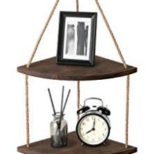 Mkono Hanging Corner Shelf 3 Tier Jute Rope Wood Wall Floating Shelves