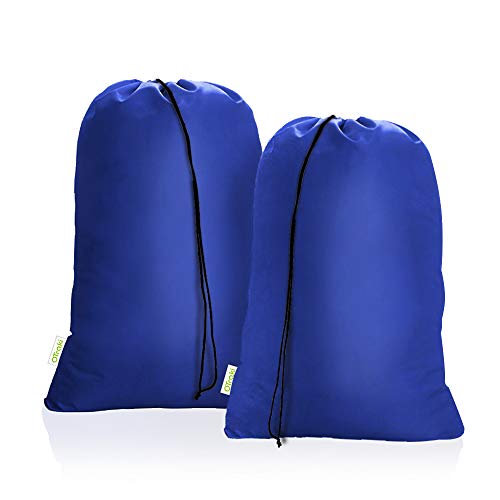 OTraki Heavy Duty Large Laundry Bag 28 x 45 inch 2 Pack XL Drawstring Travel Organizer Bags Camp Home College Dorm Tear Resistant Dirty Clothes Big Storage Bag, Three Loads of Clothes Blue