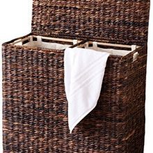 BirdRock Home Oversized Divided Hamper with Liners (Espresso) - Made of Natural Woven Abaca Fiber - Organize Laundry - Cut-Out Handles for Easy Transport - Includes 2 Machine Washable Canvas Liners