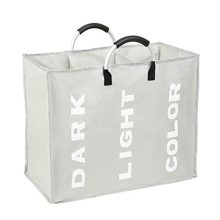 Esonmus Laundry Bag Collapsable 3-Section Storage Bag Foldable Laundry Hamper Durable Oxford Fabric Laundry Basket Clothes Sorter Portable Multifunction Storage Bag with Alloy Handle