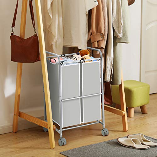 Simple Trending Heavy Duty 2-Bag Laundry Hamper Sorter Cart