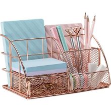 Rose Gold Desk Organizer for Women, AUPSEN Mesh Office Supplies Desk