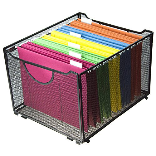 Modern Black Metal Mesh File Box – Foldable Storage Crate for Home & Office Organization