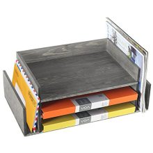 Weathered Gray Wood 3-Tier Office Desktop Document Tray & Mail Sorter