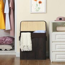 SONGMICS Large Laundry Hamper with Lid – 40 Gallon 2-Section Bamboo Laundry Basket