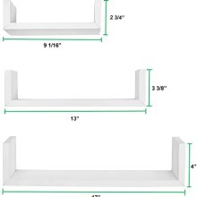 Greenco Set of 3 Floating U Shelves, White Finish