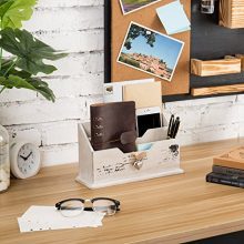 MyGift Whitewashed Wood Mail Sorter, Rustic 2 Compartment Letter Organizer