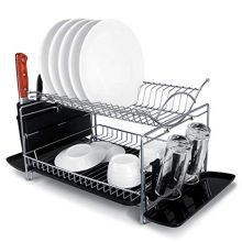 Dish Drying Rack, MNOPQ Non Rusting 2 Tier Large Capacity Dish Drainer Rack with Drainboard