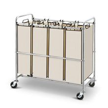 Simple Trending Heavy Duty 4-Bag Laundry Hamper Sorter Cart with Rolling Wheels, Chrome