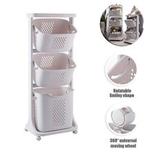 Multipurpose Sorter Basket ,3-Tier Laundry Basket with Wheel Rolling Laundry Sorter Hamper for Kitchen Bedroom Baedroom Bathroom ,Tier Basket Stand with 6 Side Hooks Storage Shelf
