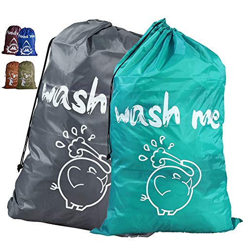 Unicité 2Pack Large Travel Laundry Bag(36"X25") Cute Durable Storage Bag with Drawstring Cord Lock Closure for College Dorm, Travel, Home Storage(Elephant,2 Color)