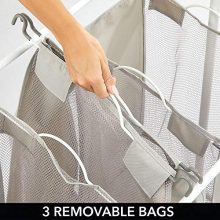 mDesign Portable Laundry Sorter with Wheels and Attached Steel Hanging Bar