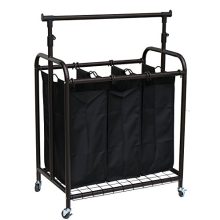 Oceanstar 3-Bag Rolling Adjustable Hanging Bar Laundry Sorter