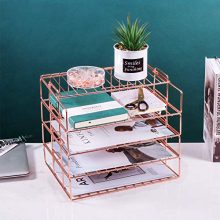 Hosaken Paper Tray, 4 Tier Stackable Letter Tray, Decorative Desk File Organizer