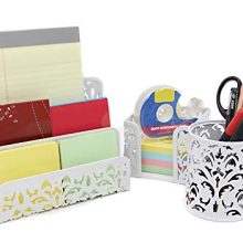 EasyPAG Carved Hollow Flower Pattern 3 in 1 Desk Organizer Set - Letter Sorter