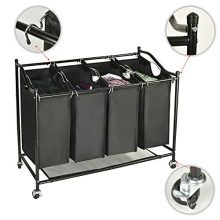 GOJOOASIS 4-Bag Laundry Sorter Rolling Storage Cart with Wheels Black