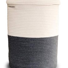 Large Laundry Basket with Lid, Tall Laundry Hamper with Lid, Cotton Rope Basket