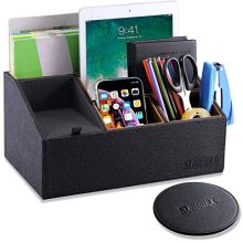 Sunewlx Desk Organizer, Handmade Premium Leather Desktop Organizer/Bedside