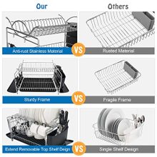 Dish Drying Rack, G-TING 2 Tier Dish Rack with Drainboard, Dish Drainer