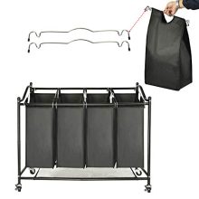 GOJOOASIS 4-Bag Laundry Sorter Rolling Storage Cart with Wheels Black