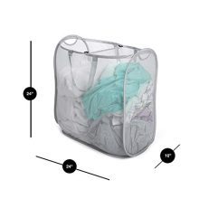 Smart Design Slim Pop-Up Laundry Hamper w/Center Divider & Portable Handles