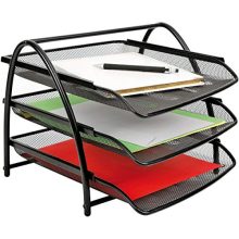 CAVEEN 3 Trays Desktop Document Letter Tray Organizer Metal Mesh File Holder