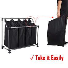 Livebest 4 Secations Bags Laundry Hamper Sorter Cart Metal Frame Waterproof