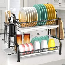Cambond Dish Drying Rack, Stainless Steel 2 Tier Dish Rack with Drain Board