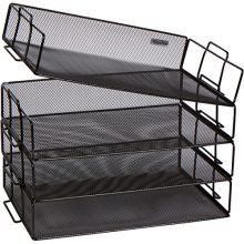 Stackable Paper Tray Desk Organizer - 4 Tier Metal Mesh Letter Organizers