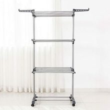 bigzzia Clothes Drying Rack, 3-Tier Collapsible, Rolling, Stainless Laundry Dryer