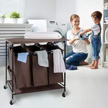 JinaMart Brown Heavy Duty Laundry Sorter with Ironing Board 3 Bag Laundry