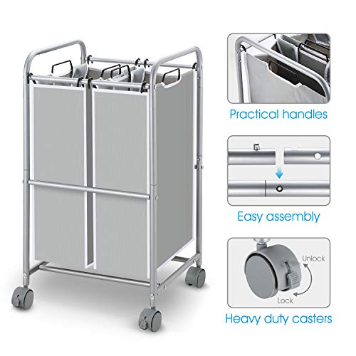 Simple Trending Heavy Duty 2-Bag Laundry Hamper Sorter Cart