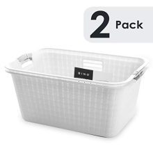 BINO Woven Plastic Laundry Hamper Storage Basket (White)