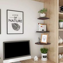 OROPY Wall Mount Solid Wood Floating Corner Shelves Set of 3