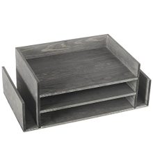 Weathered Gray Wood 3-Tier Office Desktop Document Tray & Mail Sorter