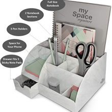 Acrylic Office Desk Organizer with Drawer, Marble 9 Compartments