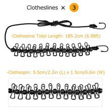 Roctee 3 Pack Portable Clothesline, Travel Adjustable Windproof Clothesline